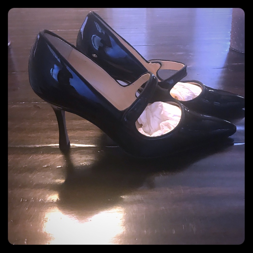 Manolo Blahnik Campari Mary Jane patent pump.